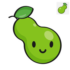 Flat vector illustration of a pear on a white background. Funny pear with eyes