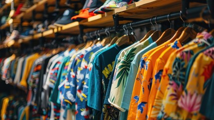 Colorful Shirts Hanging on a Rack in a Store