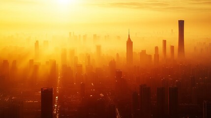 Fototapeta premium Beijing from Above: Sunset Cityscape, Twilight Blues, and the Glow of Urban Life