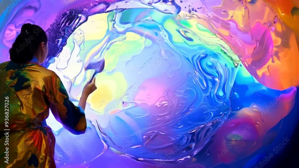 Poster artistic exploration of colorful liquid display in modern studio generative ai