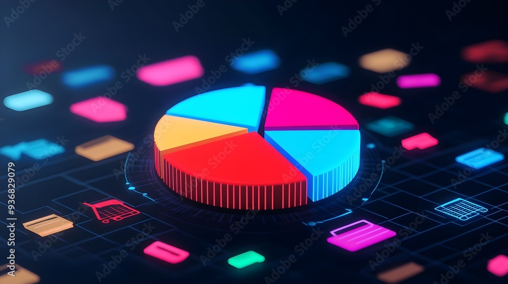 Poster 3d pie chart data analytics business technology
