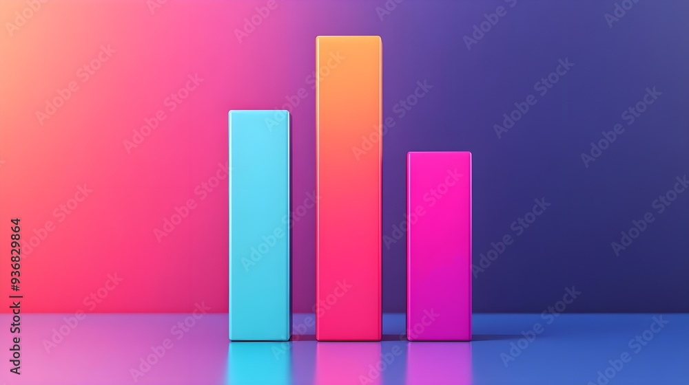 Poster abstract colorful bar graph 3d render