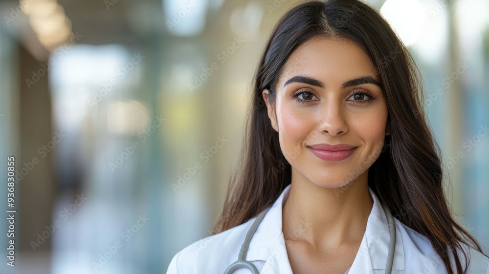 Sticker A woman wearing a white coat and smiling