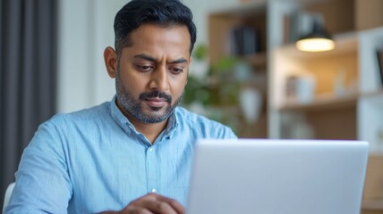 A man is sitting at a table with a laptop in front of him