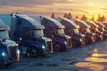 Delivery truck loaded with cardboard boxes at a sunset-lit warehouse dock.. Beautiful simple AI generated image