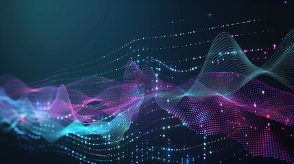 Abstract Digital Waves with Glowing Dots