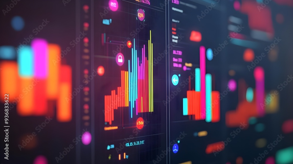Poster abstract neon data visualization with charts and graphs
