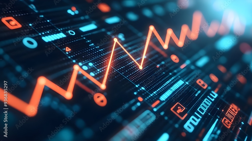 Aufkleber abstract tech background with orange line graph