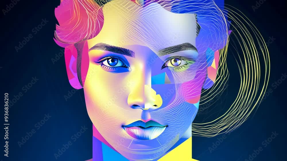 Poster abstract portrait created with innovative techniques showcasing unique shapes and colors