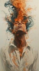 Abstract Portrait with Orange and Blue Splashes