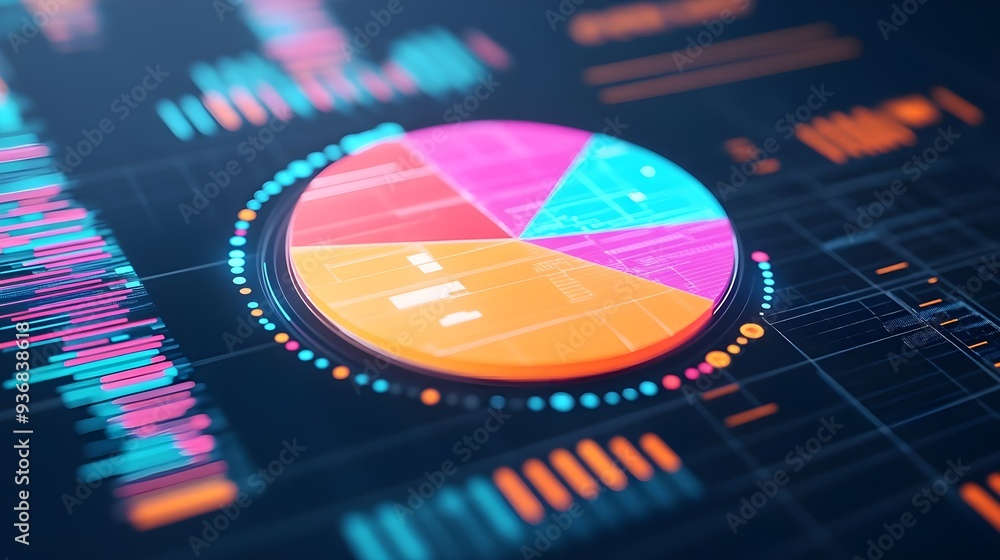 Poster digital pie chart data analytics business technology