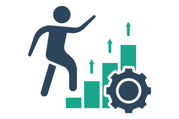 Process improvement icon. solid icon style. people climb charts and gear. icon related to efficiency. productivity elements vector illustration