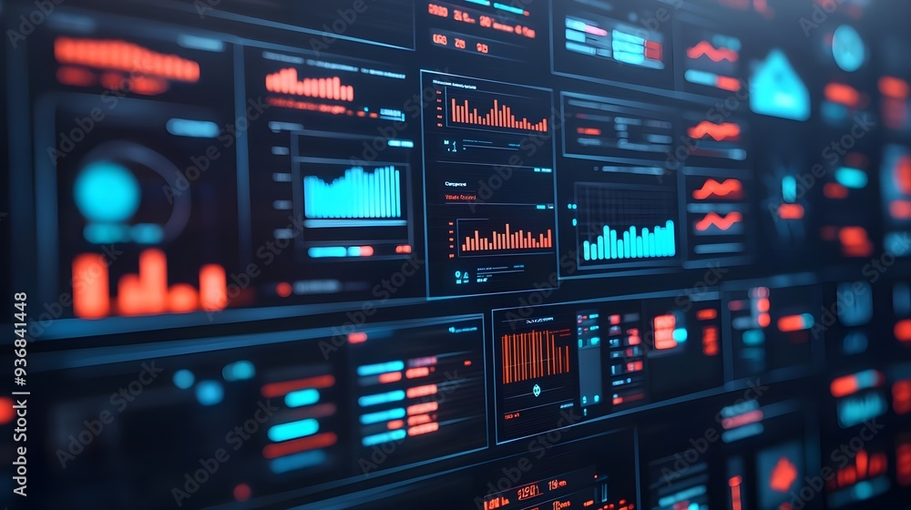 Poster futuristic data interface with red and blue graphics