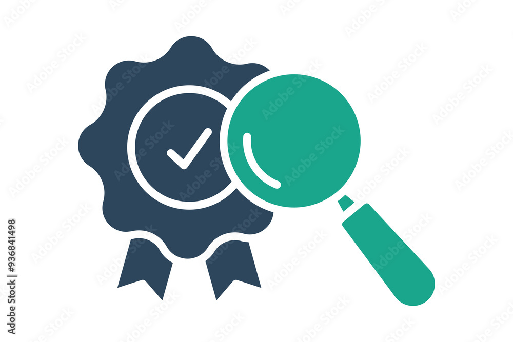 Poster quality control icon. solid icon style. charter with magnifying glass. icon related to efficiency. p