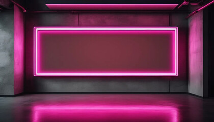 Pink neon frame on brick wall, ai