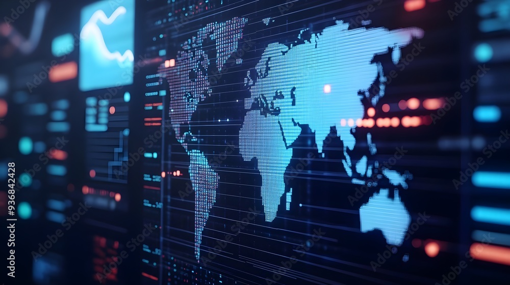 Poster global network digital map data visualization