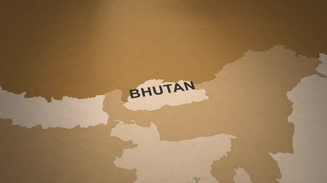 Old Paper Map of Bhutan