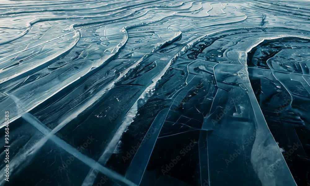 Poster close-up of intricate blue ice patterns with natural texturing