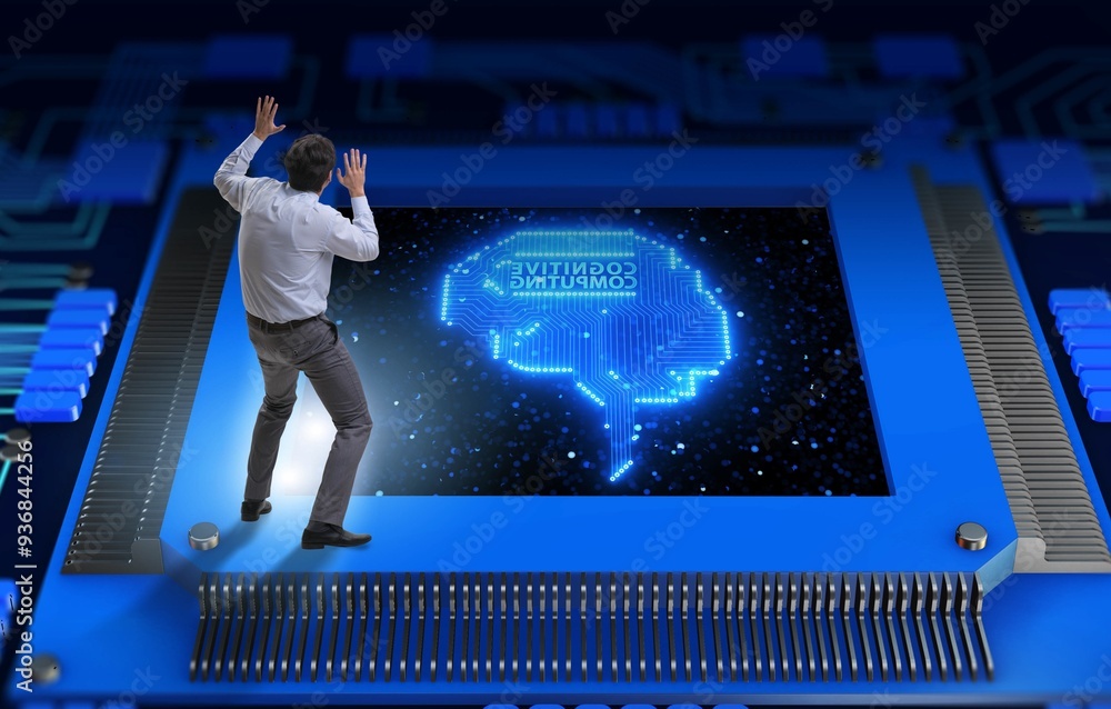 Poster cognitive computing concept as future technology with businessma