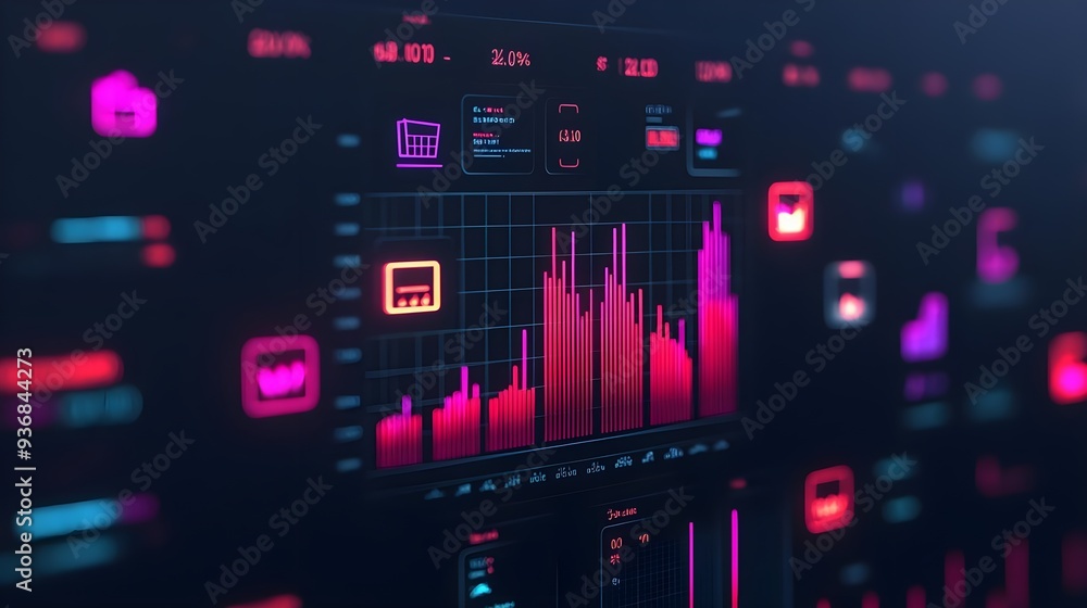 Poster neon data visualization stock image