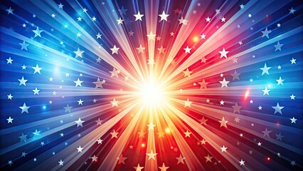 Vibrant patriotic background with radiant light rays, symbolizing freedom and optimism, perfect for Independence Day, Memorial Day, or 4th of July celebrations and designs.