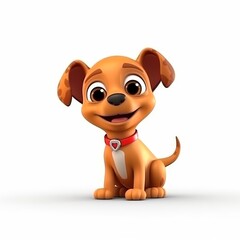 Cute Cartoon Puppy with Red Collar on White Background Illustration