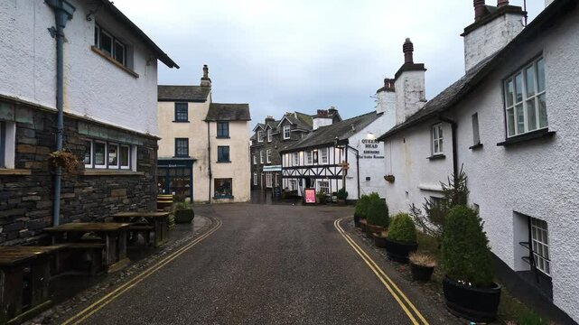 Busy Cumbrian town of Hawkshead. UK
