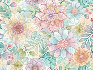 Swirling patterns of blooming florals dance across backgrounds of soft pastel hues, delicate lines weaving intricate tales of whimsy and elegance.