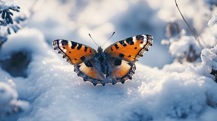 Obraz premium Butterfly isolated on winter background