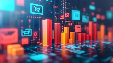 3D Bar Chart Digital Business Growth