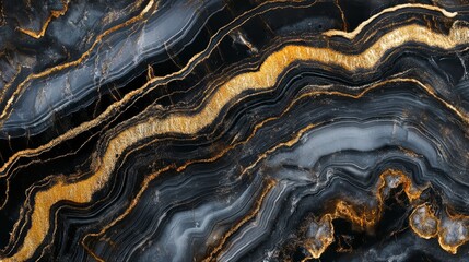 Luxurious black agate marble texture with golden veins, polished marble quartz stone background striped by nature with a unique patterning, it can be used for interior-exterior home dÃ©cor, ai