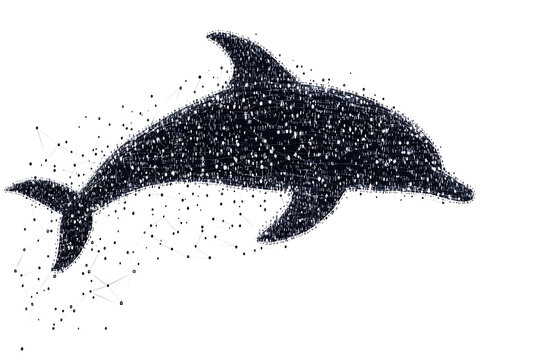  eagle silhouette, rendered in a binary code pattern with a clean white background, combining nature with technology