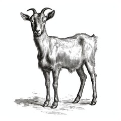 Obraz premium Detailed Black and White Goat Illustration for Agricultural and Educational Use