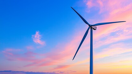 Obraz premium Wind turbine against a colorful sunset sky, symbolizing renewable energy and sustainable development