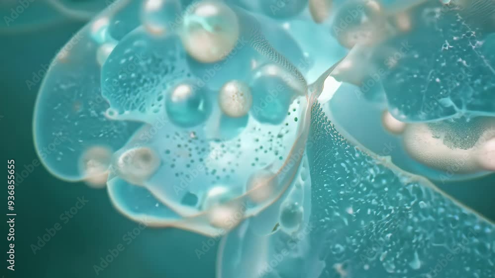 Poster exploring the intricate network of molecules in a vibrant microscopic world