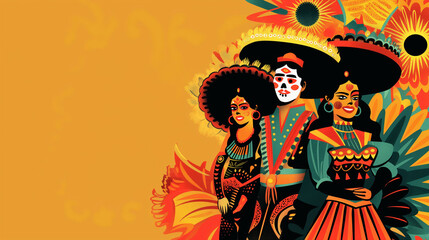 Folklore and Legends: Illustrations of famous Hispanic folklore characters, Hispanic Heritage Month, with copy space