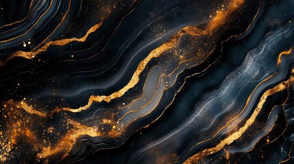 Obraz premium Luxurious black agate marble texture with golden veins, polished marble quartz stone background striped by nature with a unique patterning, it can be used for interior-exterior home dÃ©cor, ai