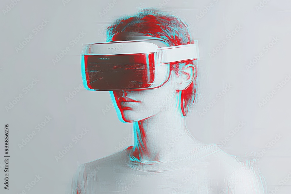 Aufkleber high tech digital artwork of a person wearing a vr headset featuring a holographic design in a moder