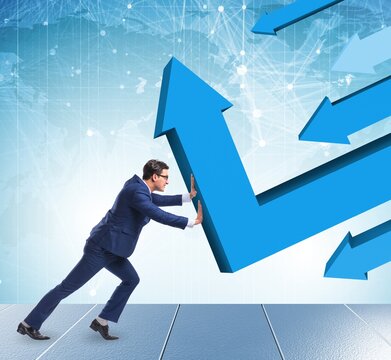 Recovery concept with businessman and charts