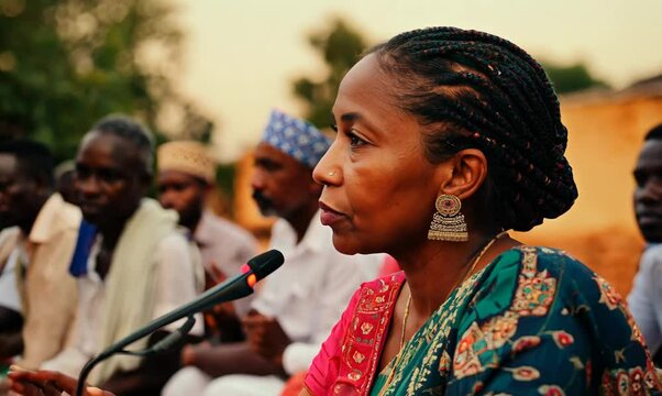 Gambian Woman Engaged in Community Meeting