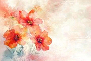 Watercolor Painting of Red Flowers on White Background