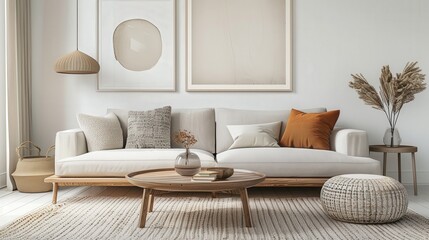 Minimalist Chic Living Room with Stylish Sofa and Clean Design