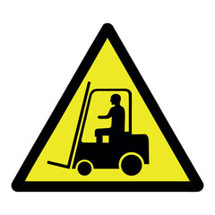 Industrial vehicles warning sign , forklift truck yellow triangle warning sign , vector illustration © Golekcuanbuos