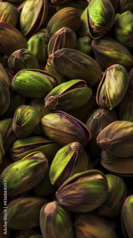 Aufkleber this closeup highlights an array of pistachio nuts, emphasizing their rich green shells and unique m