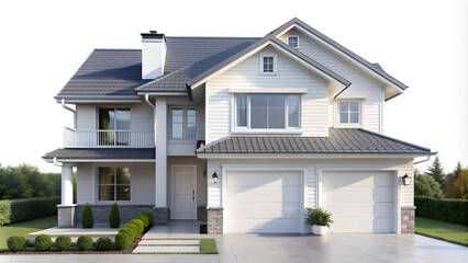 White house with smooth siding, gabled roof, and chimney