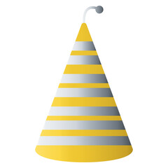 Gold Birthday Hat Icon. Party Hat. Vector Illustration in Simple Cartoon Design. Isolated on White Background