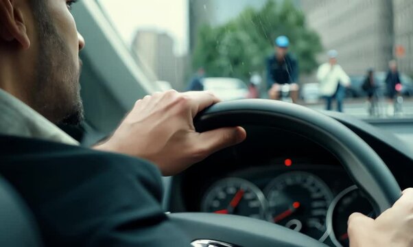 German Man Parallel Parking in Busy Urban Environment