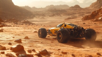 Futuristic Off-Road Vehicle in a Martian Landscape