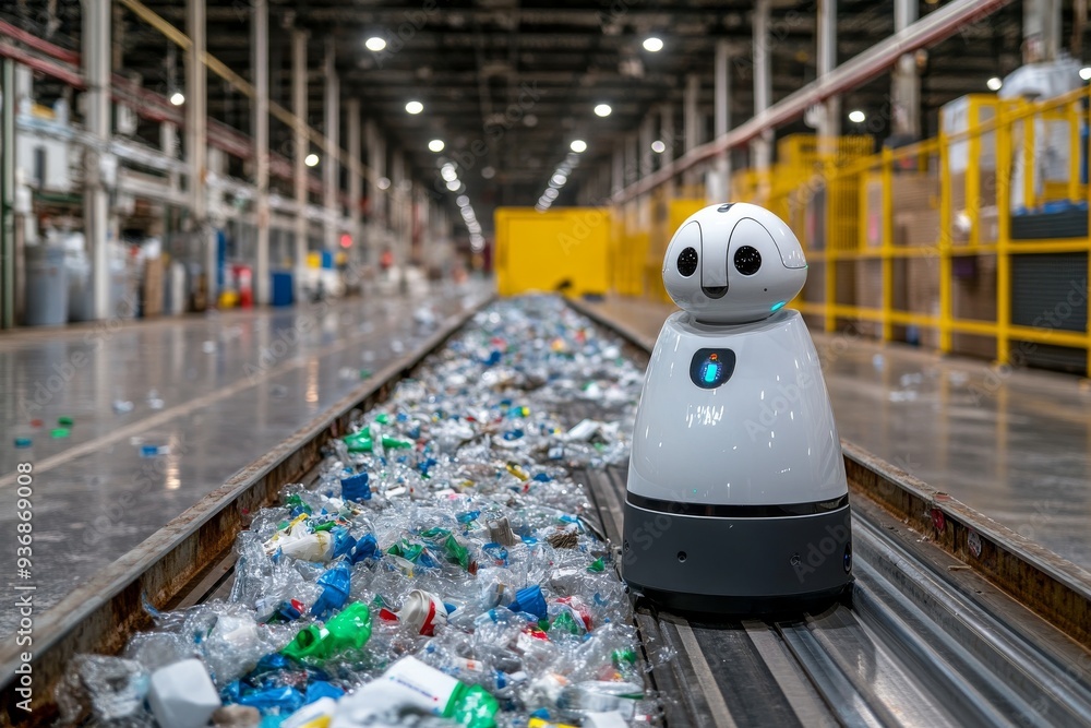 Aufkleber advanced robotics working in a high tech recycling facility symbolizing the intersection of automati