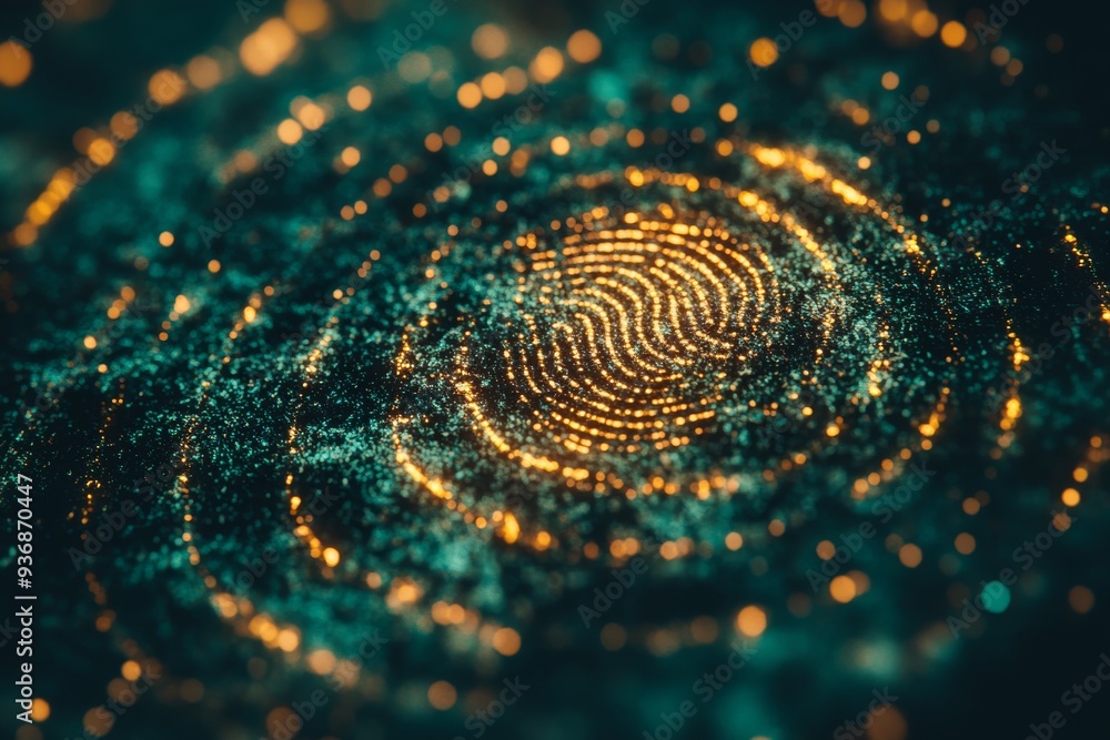 Poster abstract digital fingerprint illuminated in warm tones symbolizing personal identity security and th